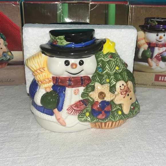 Vintage Ceramic Snowman Napkin Holder, Candle Holders, Salt and Pepper Set - Picture 2 of 16